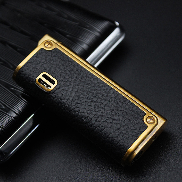 Commercial leather embossed straight Flush cigarette lighter inflatable windproof cigar pipe lighter