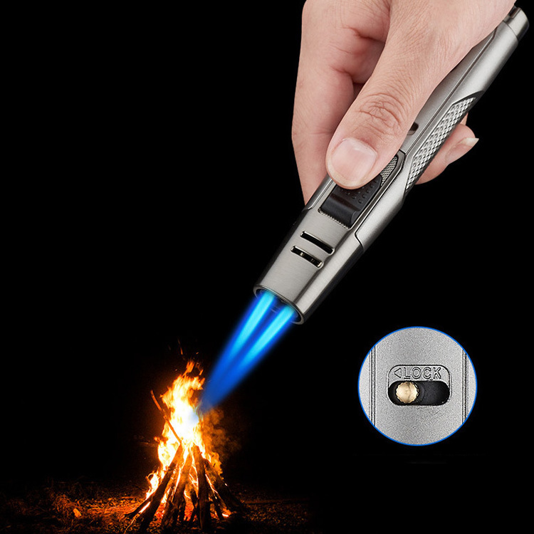 Wholesale metal strip double fire straight blast small hand held cigar aromatherapy lighter