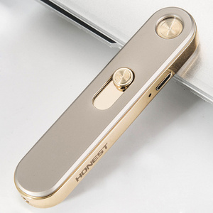 Portable small size heat coil slim lighter zinc alloy fingerprint encendedor Electrico USB Lighter