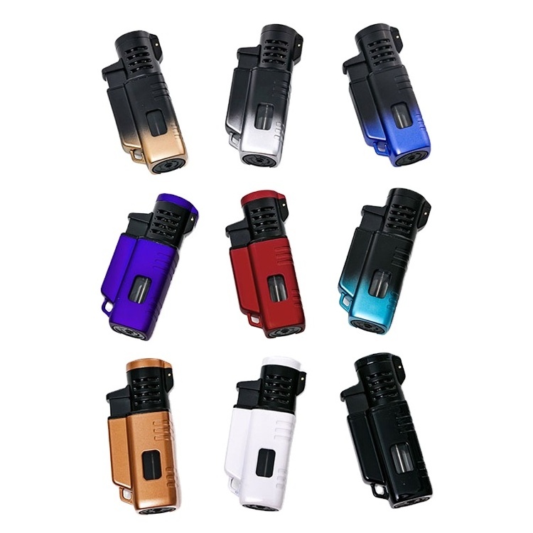 New three Straight Flames Smoking Custom Logo Windproof Jet torch Cigarette Cigar Lighter Refillable Empty Gas