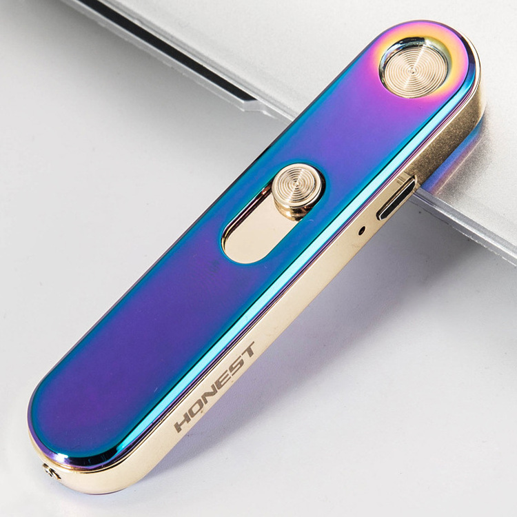 Portable small size heat coil slim lighter zinc alloy fingerprint encendedor Electrico USB Lighter