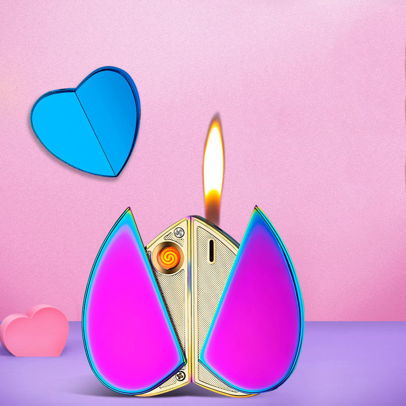 New fashionable dual use metal creative Loving heart shape usb charging rechargeable cigarette lighter for women smoking