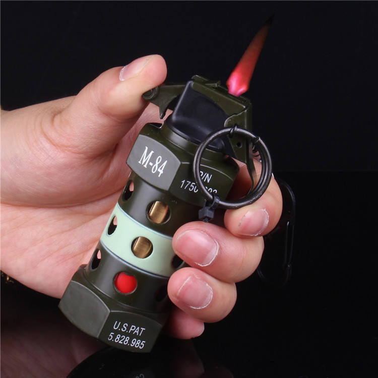 Novelty Metal Smoke Hand Grenades Shaped Igniter customize logo lighters butane lighter gas refill valve grenade lighter