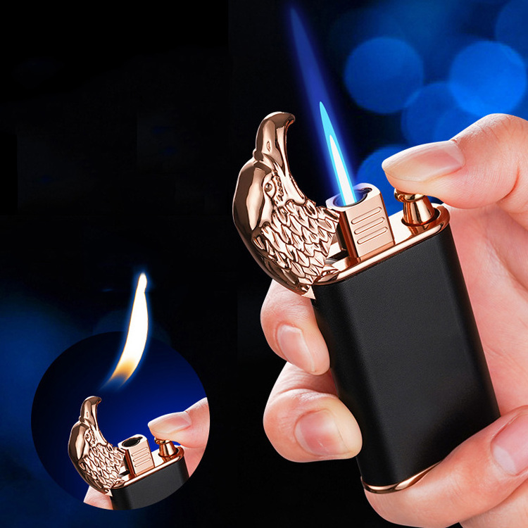 Eagle head lighters straight flame to the open flame double fire cigarette lighters windproof butane gas lighter