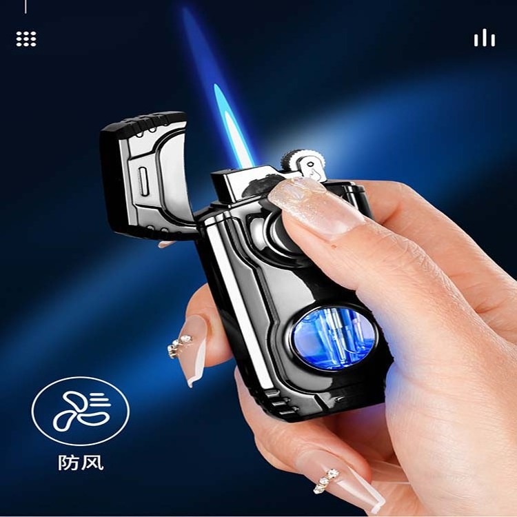 New Blue jet flame/Soft Flame Wheel Lighter Open Flame Lighter butane refillable Metal lighter with One Button