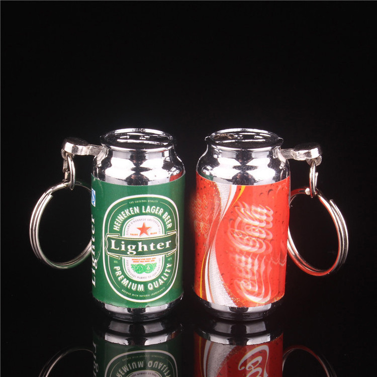 Creative Lighter Mini Cans Hanging Cigarette Lighter Keychain Refillable Gas Lighter