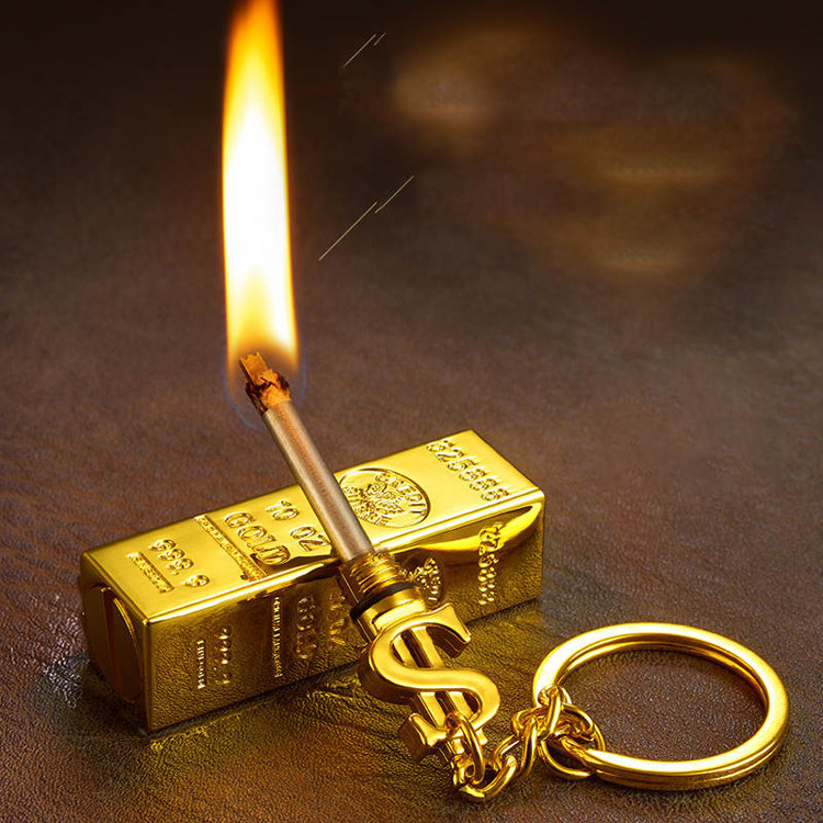 Creative gold bar shaped lighter vintage kerosene lighter match key chain