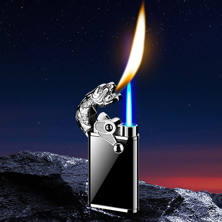 Fashion Luxury Stainless Dragon Design Butane Gas Lighter Jet Flame Double Fire Lighter