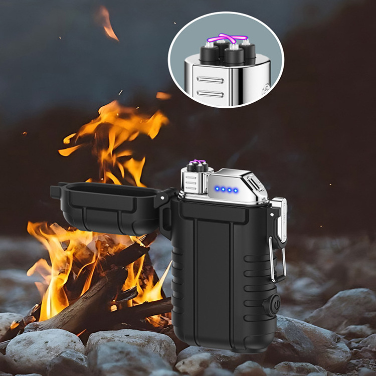 Waterproof Plasma Lighter with flashlight Custom Windproof Arc Lighter Outdoor Usb Lighter Survival Whistle and Lanyard