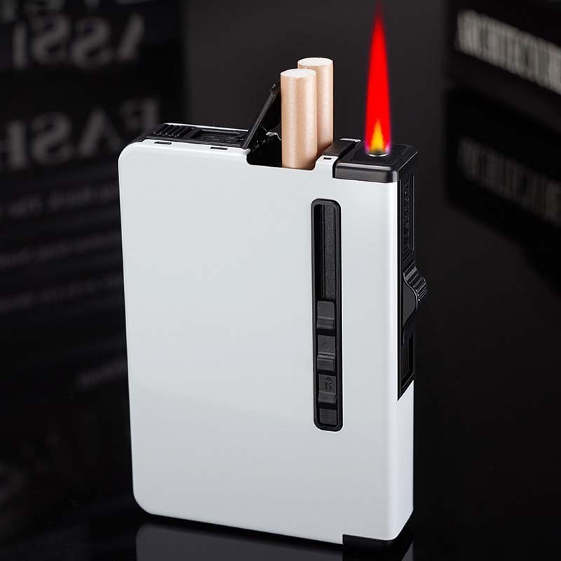 2022 new smoke control 10 pyrotechnic integrated cigarette case with jet blue flame torch lighter