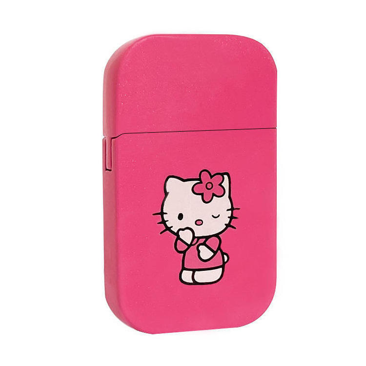 custom logo Hello Kitty cartoon cat Lighter Windproof Pink Flame Inflatable Lighter