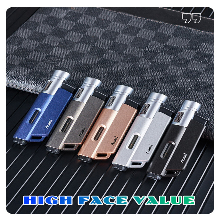 Creative Transparent Viewable Window Windproof Metal Lighter Small Portable Jet Blue Flame Lighter Welding Torch Lighter