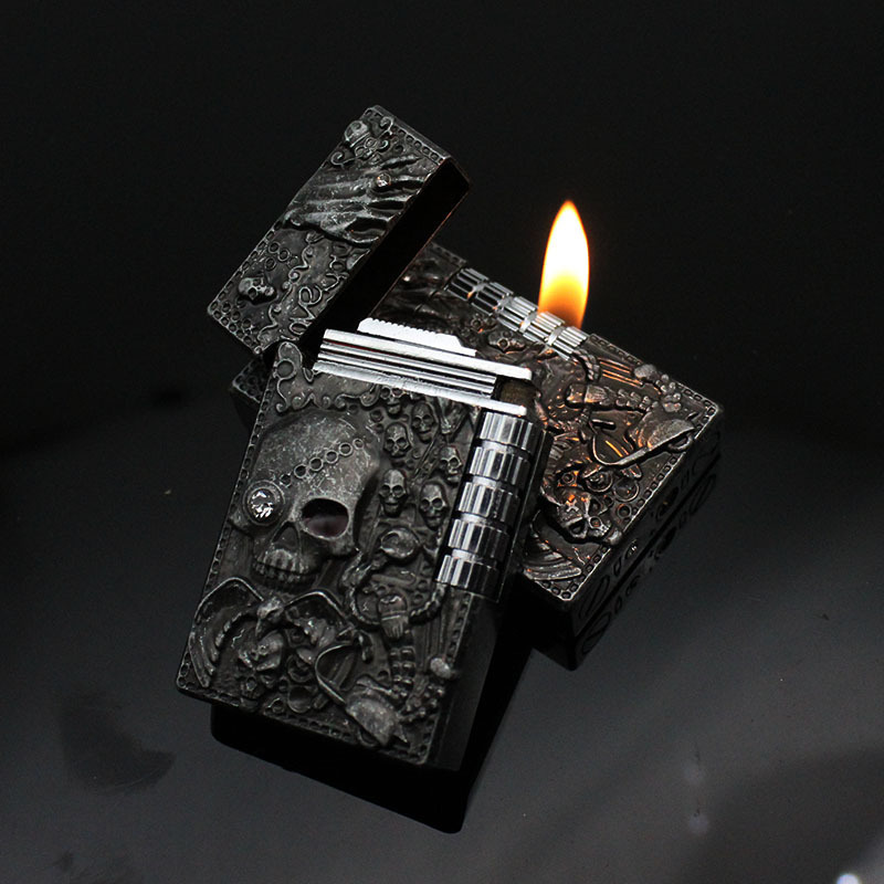 Wholesale Metal Side Ignition Grinding Wheel Lighter Creative Open Flame Inflatable Cigarette Lighter