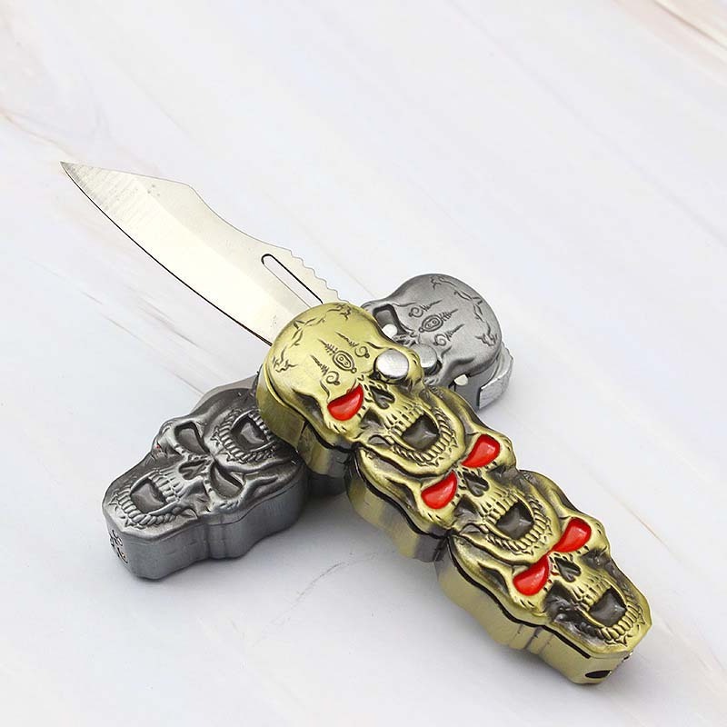 Multi-function Creative Halloween Skulls Gas Lighter,Windproof Red Fire Refillable Cigarette Lighter With Knife