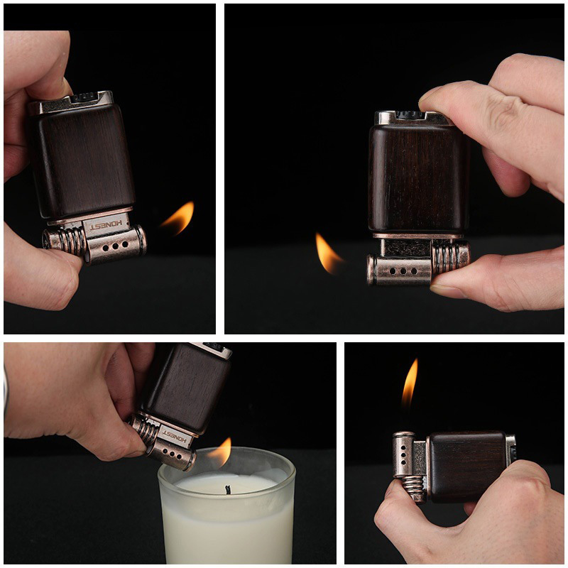 HONEST Sandalwood Gas Lighter Open Flame Metal Pipe Lighter