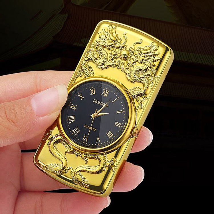 High Quality Mini Personalized Gold Luminous Watch Metal Clock Butane Torch Lighter Cigarette Wholesale