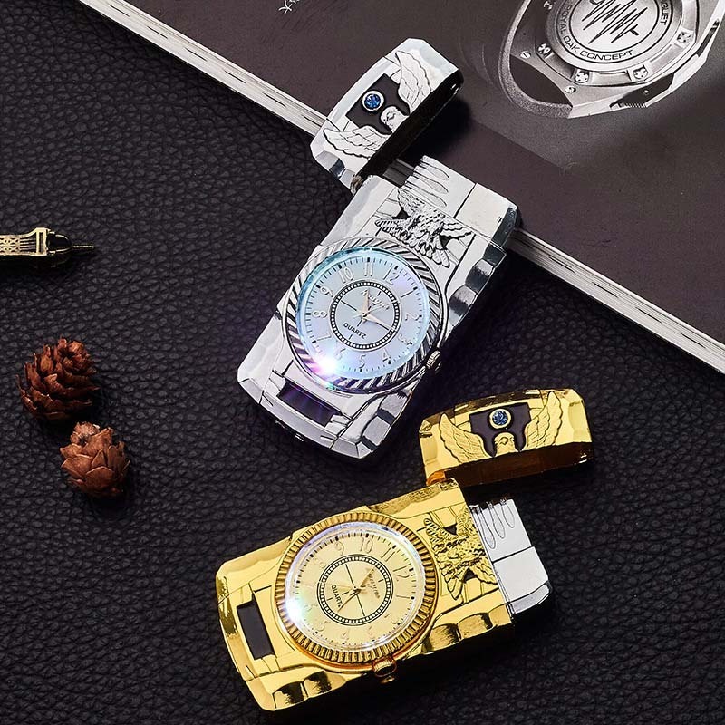 Airo colorful light watch creative inflatable lighter windproof Direct Flame cigarette lighter personalized clock