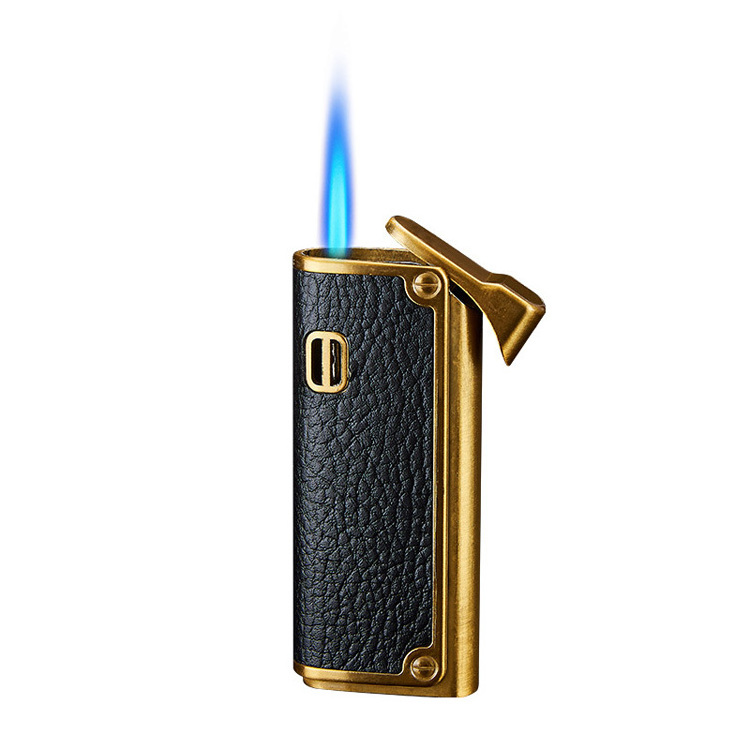 Commercial leather embossed straight Flush cigarette lighter inflatable windproof cigar pipe lighter