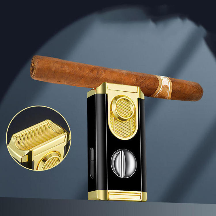 AIRO New two Jet Flame Cigar Torch Lighter with Cutter V Cut Cigar Punch Multifunctional Cigar Accessories