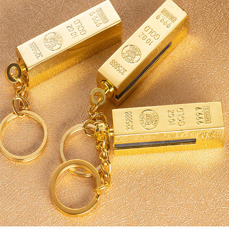 Creative gold bar shaped lighter vintage kerosene lighter match key chain