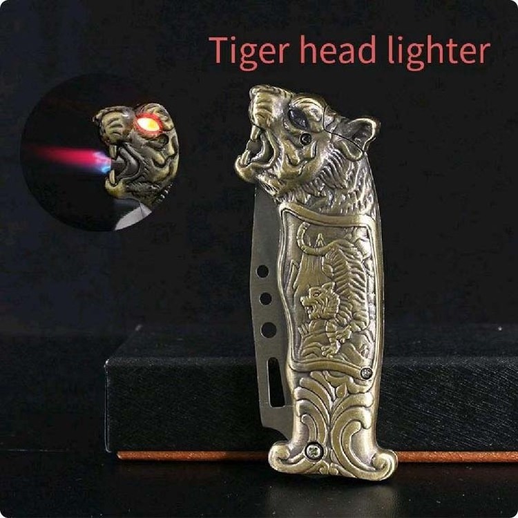 Hot sell blue flame tiger double fire lighter novel Knife Windproof Refillable Tiger torch lighter