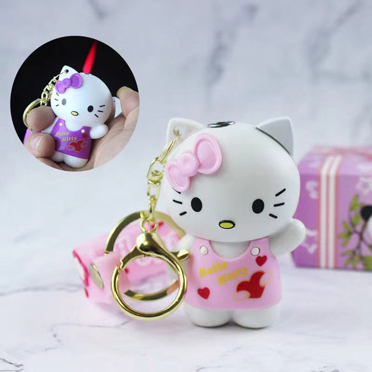 New 3D hello kitty mold lighter Cartoon keychain lighter Red Flame Gas Windproof Cigarette lighter