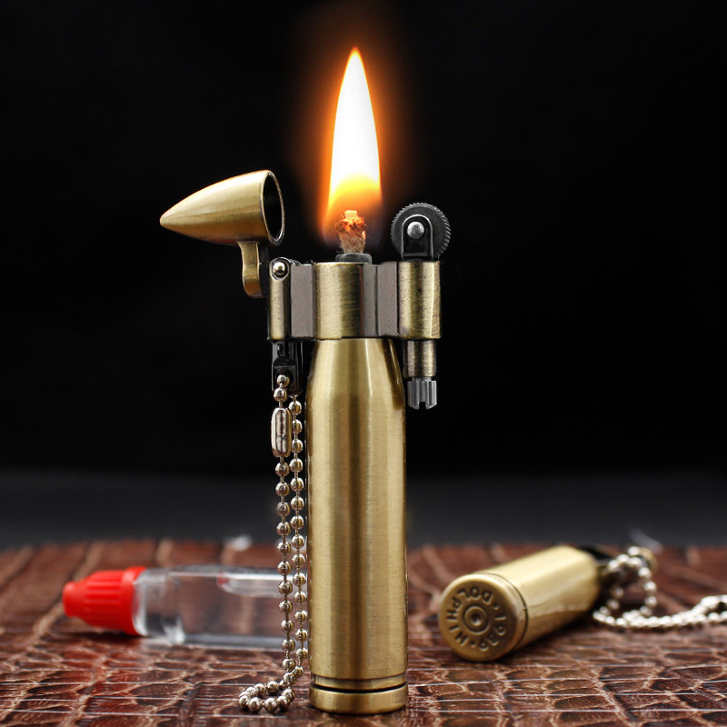 Custom metal Cigarette lighter oil refillable golden classic reusable Bullet Kerosene portable RETRO cigar lighters