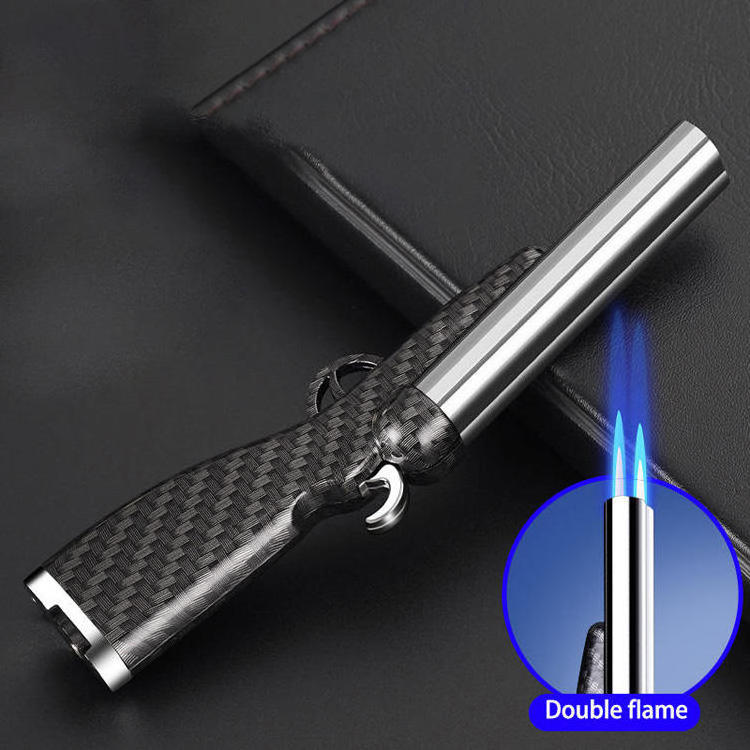 AIRO New Wood grain double barrel shotgun lighter dual blue flame gun lighter for cigarette