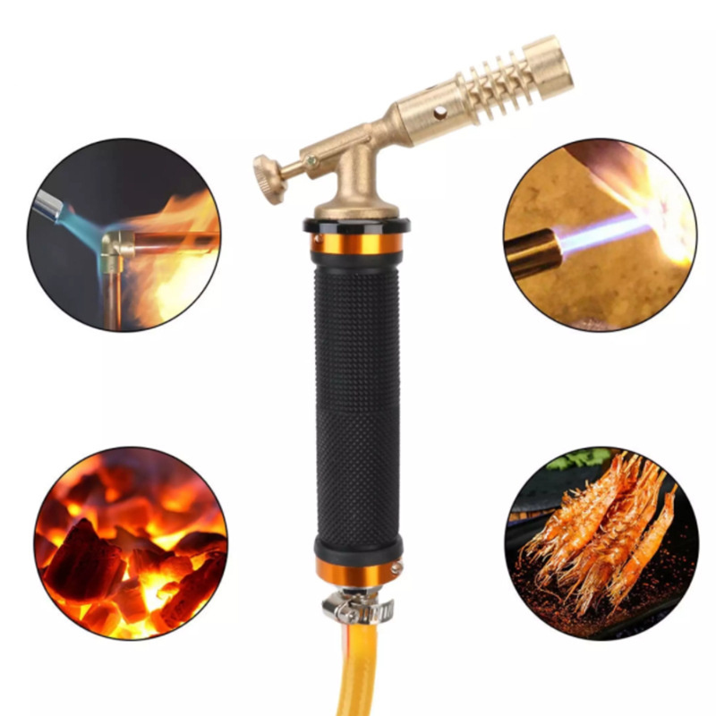 Handheld Brass Kitchen Blow Torch Professional Chef Flame Gas Butane Culinary Torch for Welding BBQ Camping Adjustable Flame