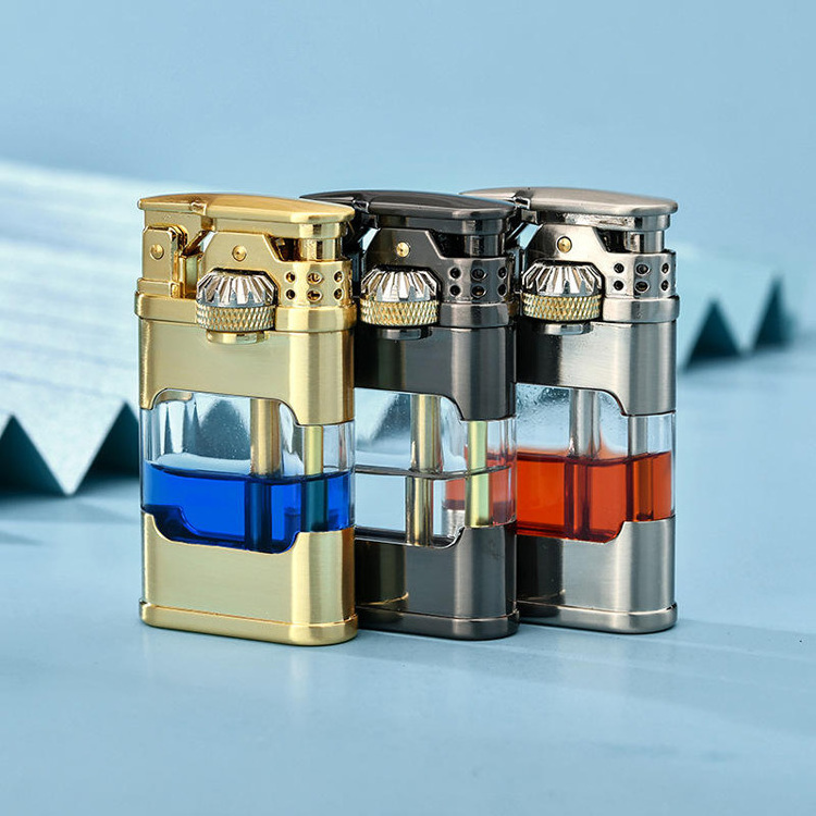 2023 Hot Selling Windproof Metal Kerosene Lighter Transparent Oil Tank Retro Grinding wheel cigarette Lighters