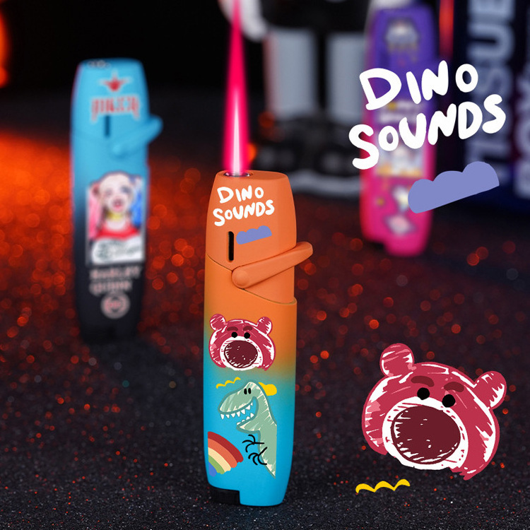 Creative Long strip inflatable lighter windproof pink flame cute kuromi hello kitty lighter