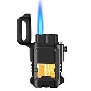 High quality waterproof transparent metal lighter stainless steel blue flame torch lighter