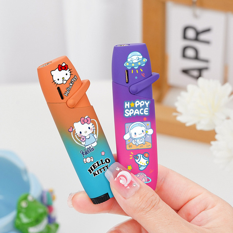 Creative Long strip inflatable lighter windproof pink flame cute kuromi hello kitty lighter