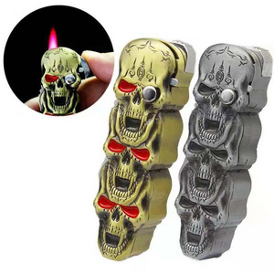 Multi-function Creative Halloween Skulls Gas Lighter,Windproof Red Fire Refillable Cigarette Lighter With Knife