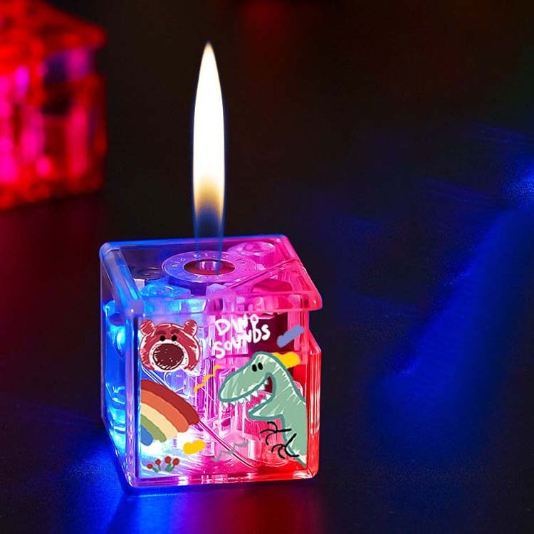 Mini cartoon cube shape inflatable lighter LED light kuromi kitty cigarette lighter