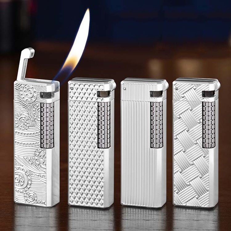 AIRO New classic silver plated process open flame lighter side slide flint lighter cycle inflatable butane lighter