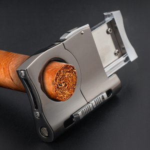 New 3 in 1 Multi Function Single Blade Cigar Cutter Scissors With 6mm 7 mm Cigar Punch Accessories