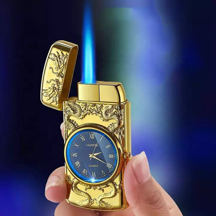 High Quality Mini Personalized Gold Luminous Watch Metal Clock Butane Torch Lighter Cigarette Wholesale