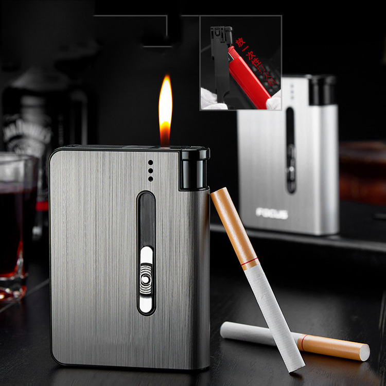 Aluminum alloy men's 10-piece open flame lighter pressure proof metal cigarette case