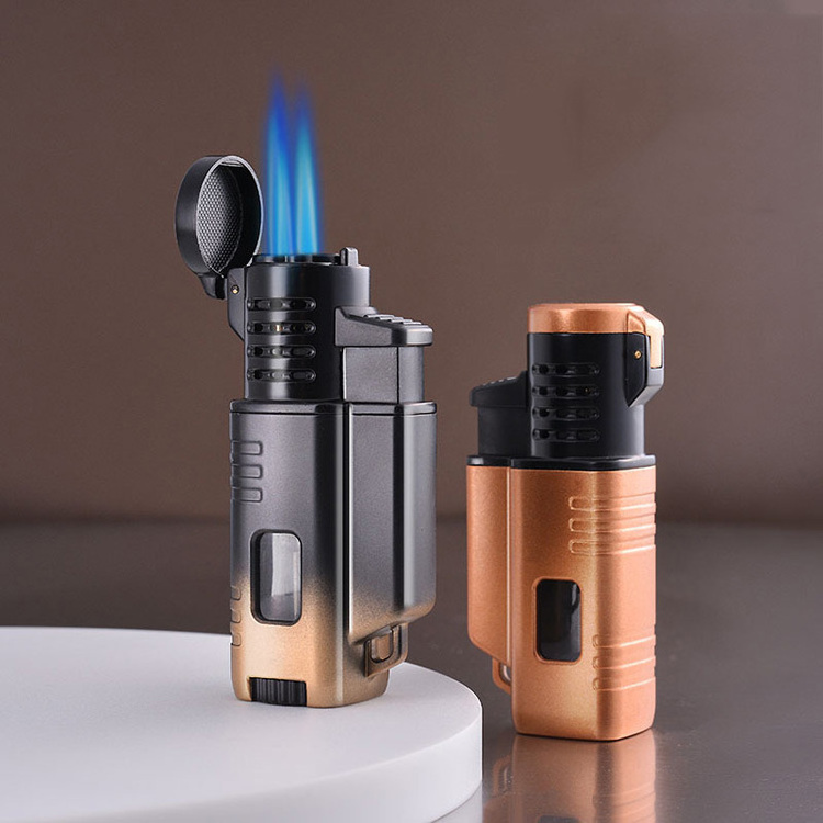 New three Straight Flames Smoking Custom Logo Windproof Jet torch Cigarette Cigar Lighter Refillable Empty Gas