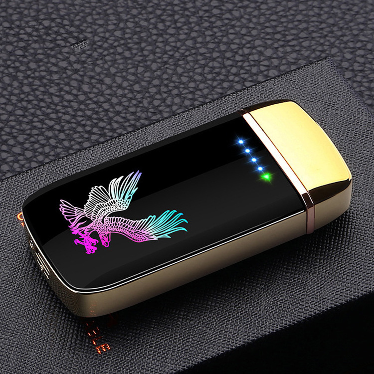 New USB charging custom colorful pattern cigarette lighter led windproof double arc portable lighter