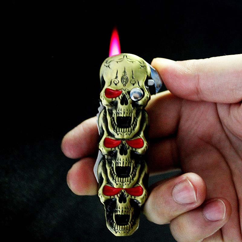 Multi-function Creative Halloween Skulls Gas Lighter,Windproof Red Fire Refillable Cigarette Lighter With Knife