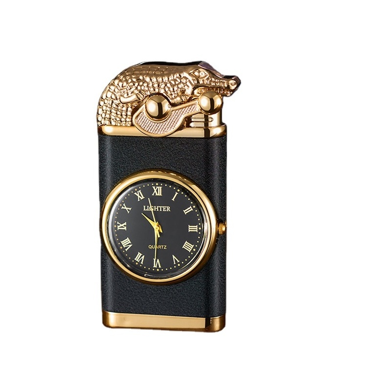 New Frosted Crocodile/Dolphin Model Butane Lighter Double Flame Cigarette Lighter Custom Logo lighters with clock