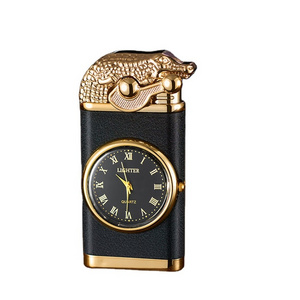 New Frosted Crocodile/Dolphin Model Butane Lighter Double Flame Cigarette Lighter Custom Logo lighters with clock