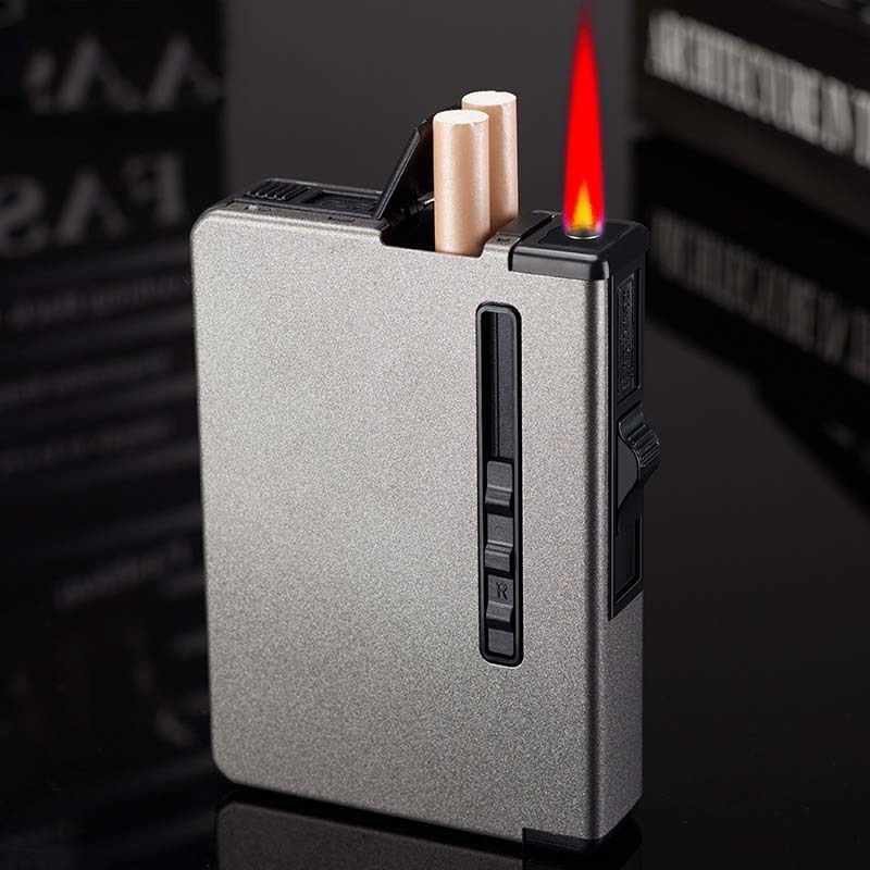 2022 new smoke control 10 pyrotechnic integrated cigarette case with jet blue flame torch lighter