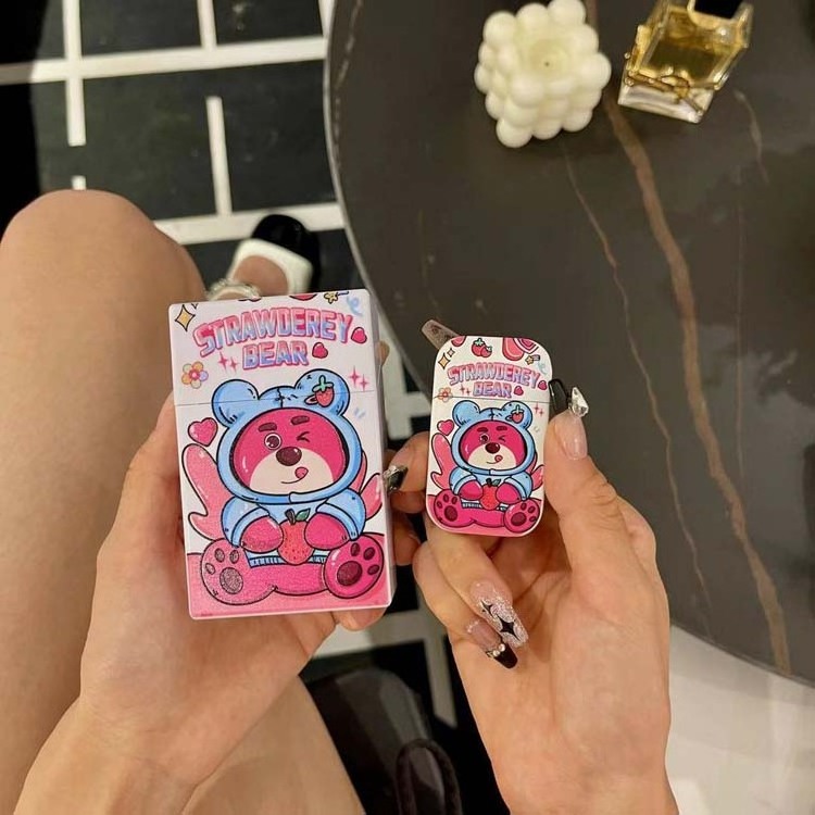 Cartoon kuromi hello kitty cigarette case and lighter set windproof gas pink flame lighter