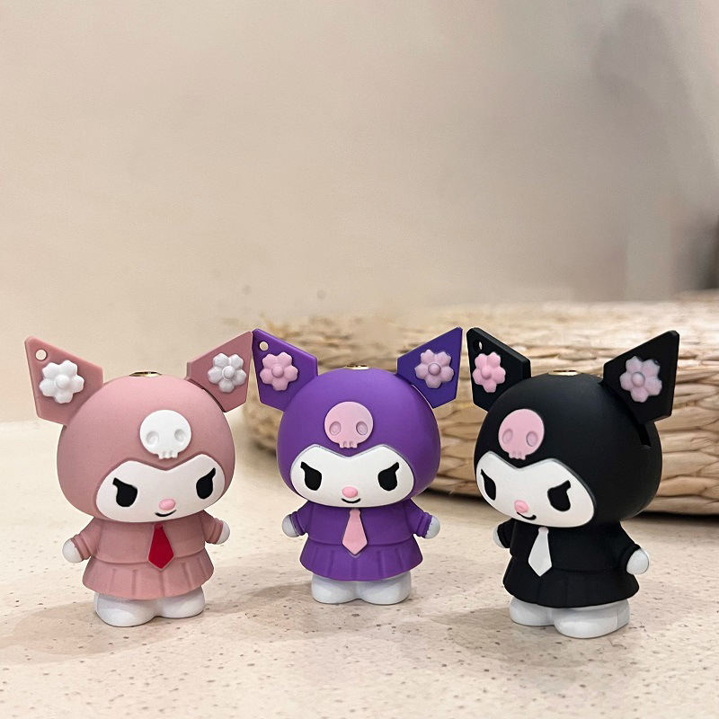 New Pink Black Purple Cute Kuromi Open Fire Gas Cigarette Lighter With Necklace Cute Lighter for Girls Gift