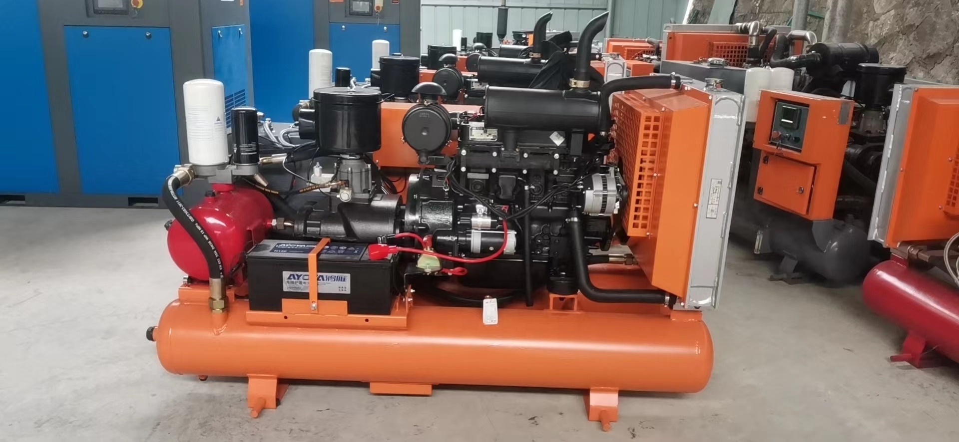 Airstone 185 CFM Heavy Duty Direct Driven Skid Mounted Diesel EnginePortable Screw Air Compressor