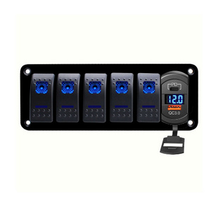 12V 24V Rocker Switch Panel Blue Backlit With PD Type C and USB Charger Voltmeter For Car Boat Marine RV Truck