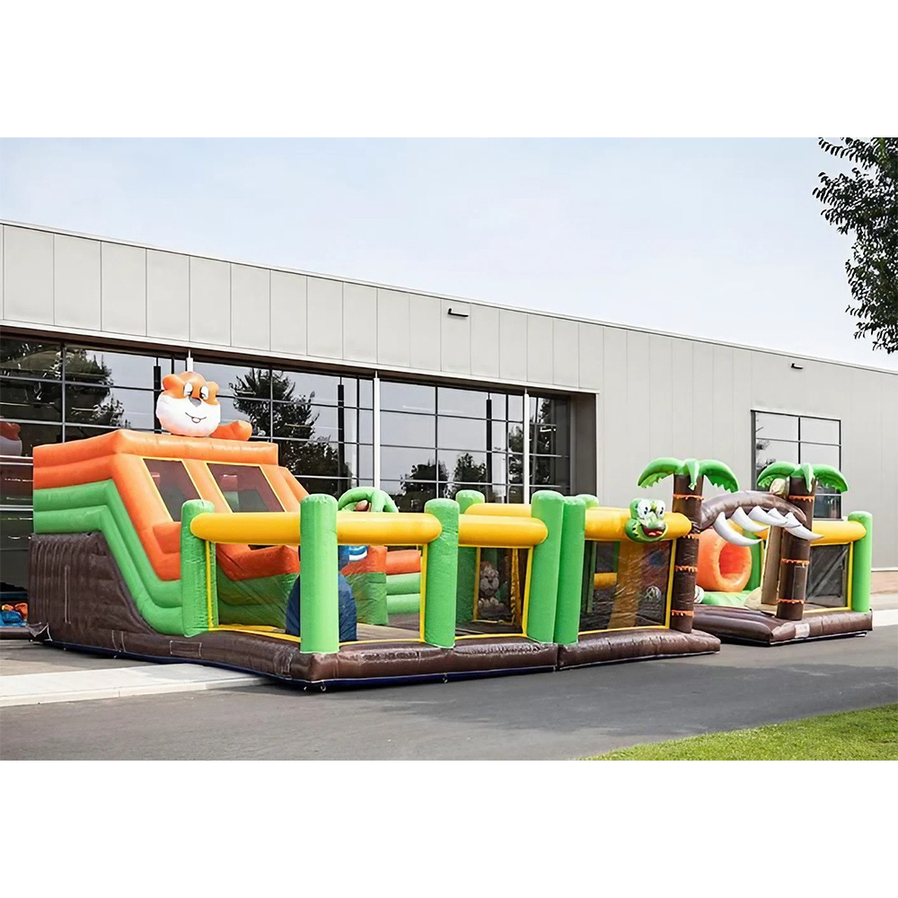 New colorful jumping bounce house inflatable zoo theme amusement park kid inflatable with tiger giraffe for outdoor